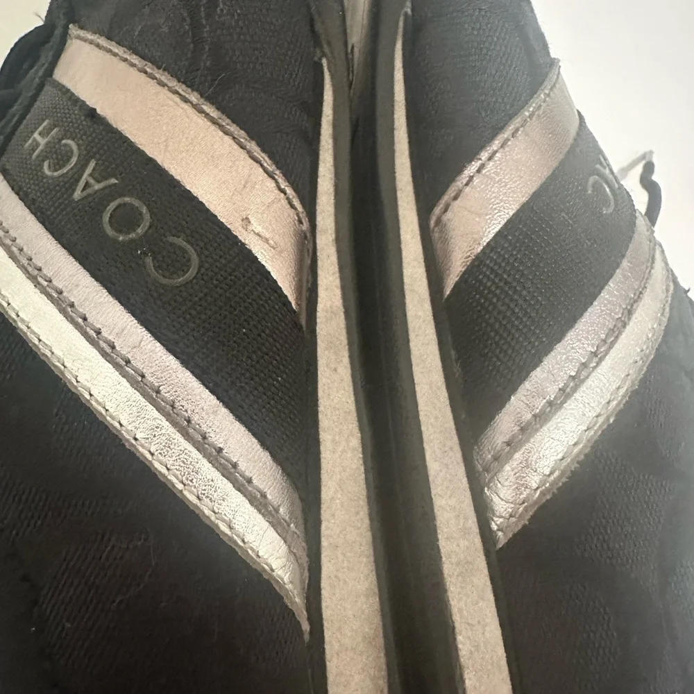 Coach Jayme Sneaker Signature Black Canvas Silver Leather Trim Size 10